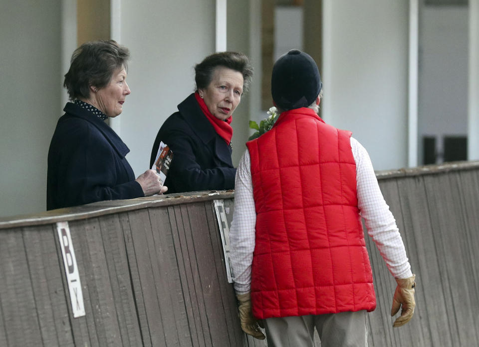 The Princess Royal, Vice-Patron of the equine charity, The British Horse Society, talks to Jennie Loriston-Clarke as she visits the Addington Equestrian Centre near Buckingham. PA Photo. Picture date: Monday March 16, 2020. During the visit she watched a display of world-class coaching demonstrations from top coaches, before giving a speech about the importance of having qualified coaches within the equestrian industry. See PA story ROYAL Anne. Photo credit should read: Steve Parsons/PA Wire (Photo by Steve Parsons/PA Images via Getty Images)