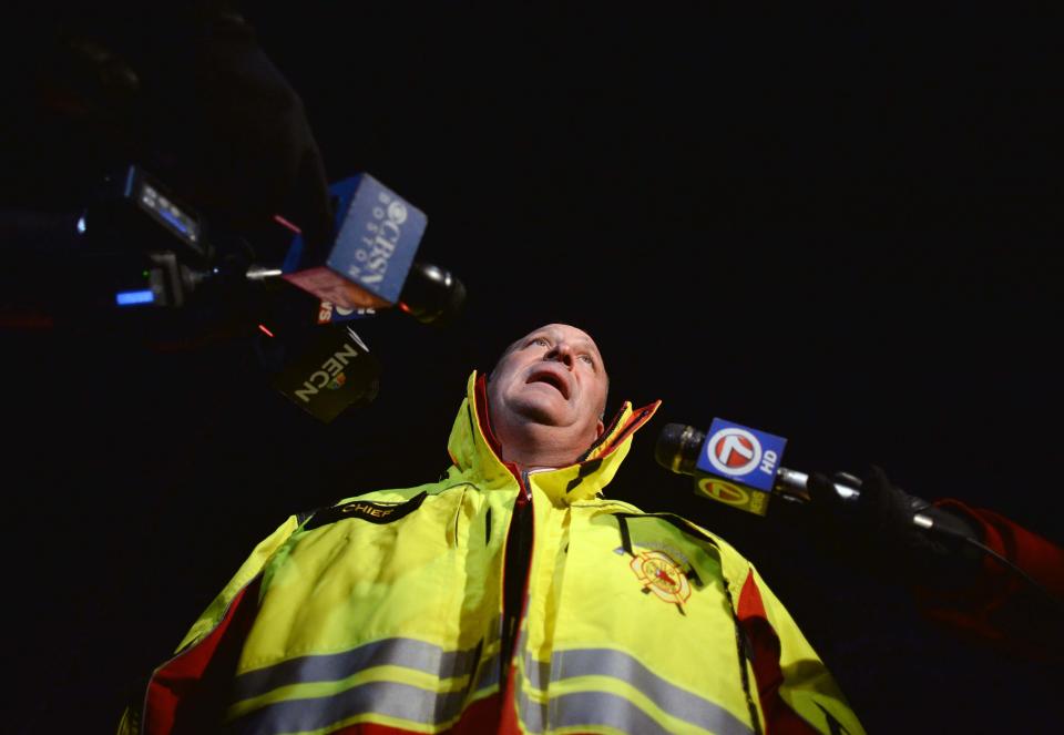 Brockton Fire Chief Brian Nardelli during a presser after a Brockton firefighter fell through a burned-out set of stairs into the basement while battling a house fire at 69 Tilton Ave. on Tuesday, Jan. 18, 2022.