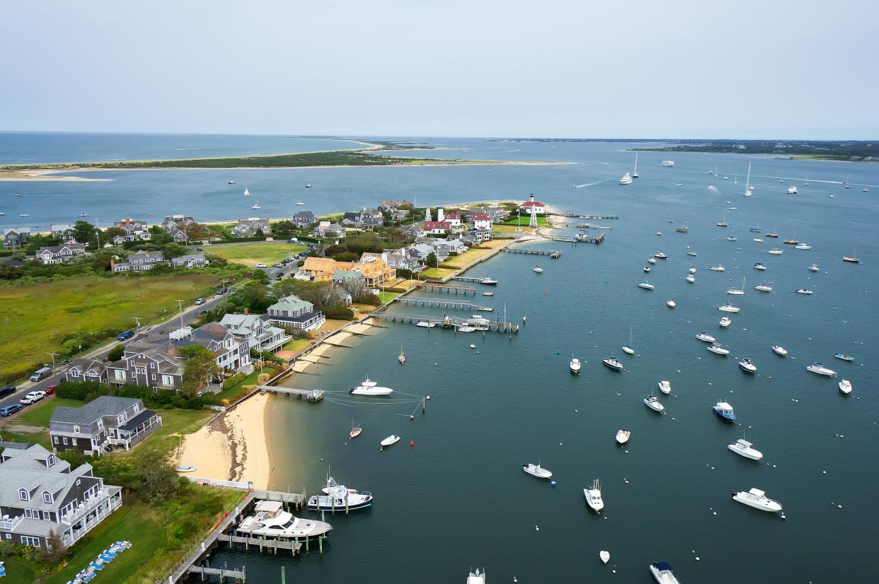 Nantucket Island shoreline with classic seaside homes