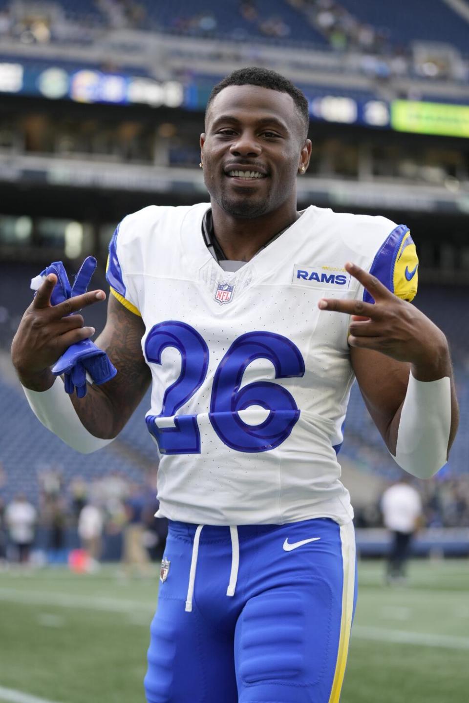 Rams cornerback Duke Shelley celebrates after Sunday's win over the Seahawks.