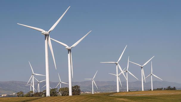 PHOTO: Wind turbines operate at a wind farm near Highway 12 in Rio Vista, Calif., March 30, 2021. (Bloomberg via Getty Images, FILE)