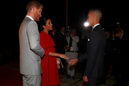 Britain's Prince Harry and Meghan, Duchess of Sussex, meet Crown Prince Moulay Hassan at a Royal Residence in Rabat, Morocco, February 23, 2019. REUTERS/Hannah McKay/Pool