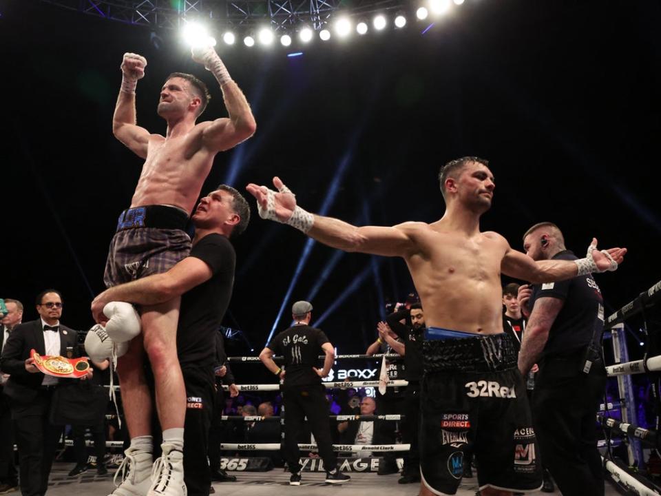 Jack Catterall (right) reacts to the controversial scorecards of his fight against Josh Taylor (Action Images via Reuters)