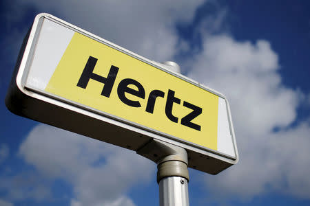 FILE PHOTO: The logo of the American car rental company Hertz is seen at the Nantes-Atlantique airport in Bouguenais near Nantes, western France, April 7, 2016. REUTERS/Stephane Mahe/File Photo