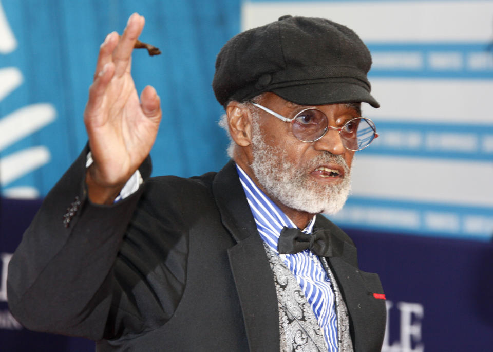 FILE - U.S director, actor, screenwriter Melvin Van Peebles is seen during a tribute for his career at the 38th American Film Festival in Deauville, Normandy, France, Wednesday Sept. 5, 2012. Van Peebles, a Broadway playwright, musician and movie director whose work ushered in the “blaxploitation” films of the 1970s, has died at age 89. His family said in a statement that Van Peebles died Tuesday night, Sept. 21, 2021, at his home.(AP Photo/Michel Spingler, File)