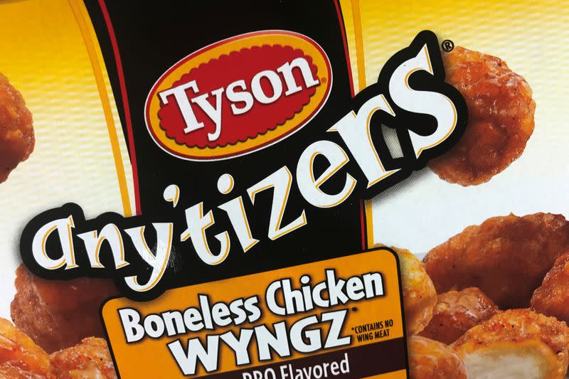 FILE PHOTO: Tyson Foods brand frozen chicken wings are pictured in a grocery store freezer in the Manhattan borough of New York City