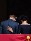 <p>Following their appearance on Buckingham Palace's balcony in July 2018, Dior-dressed Meghan caressed her husband's back and we wanted to cry with happiness. </p>