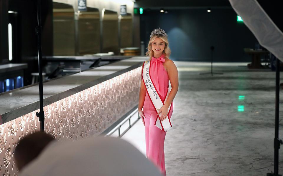 The 2024 Kentucky Derby Festival Princess Emma Rhodes during a shoot at Churchill Downs Sunday afternoon in Louisville, Ky. On Jan. 7, 2024