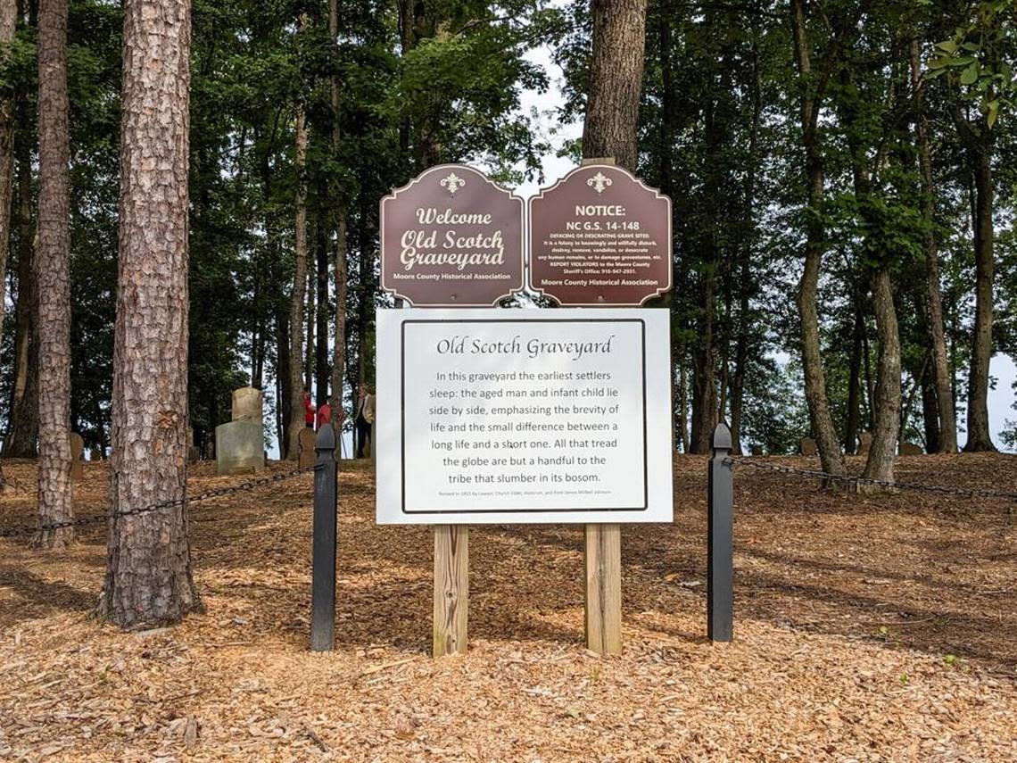 The sign at the entrance to the Old Scotch Graveyard in Carthage.