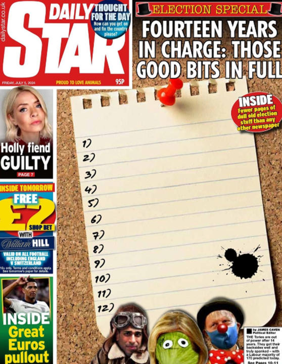 The Daily Star's front page for Brits waking up to what is expected to be a new government.