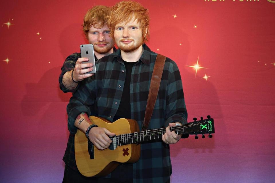 Sheeran unveils his never-before-seen Madame Tussauds wax figure at Madame Tussauds New York on 28 May 2015 in New York City (Getty Images)