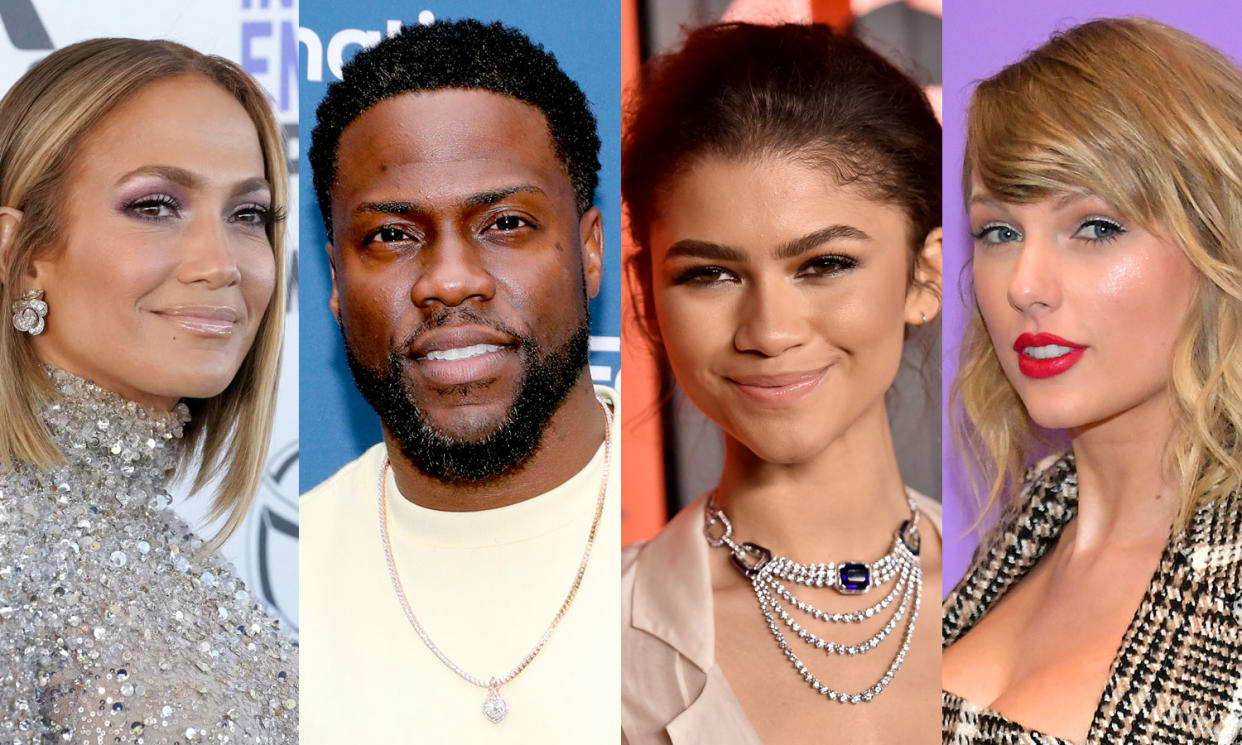 Jennifer Lopez, Kevin Hart, Zendaya and Taylor Swift pitched in on National Voter Registration Day. (Photo: Getty Images)