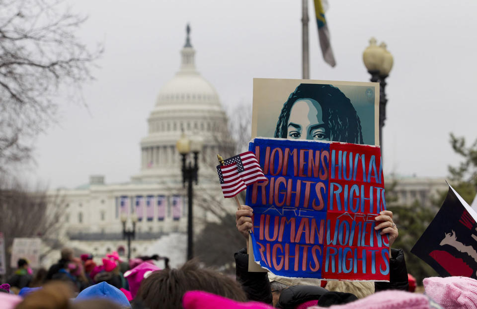 <p>Women rally at Capitol Hill as they make their voices heard on the first full day of Donald Trump’s presidency, Saturday, Jan. 21, 2017, in Washington. (AP Photo/Jose Luis Magana) </p>