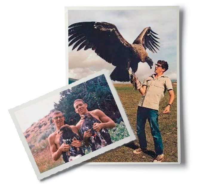 Jerry holding his Andean condor (left) and golden eagle (right)