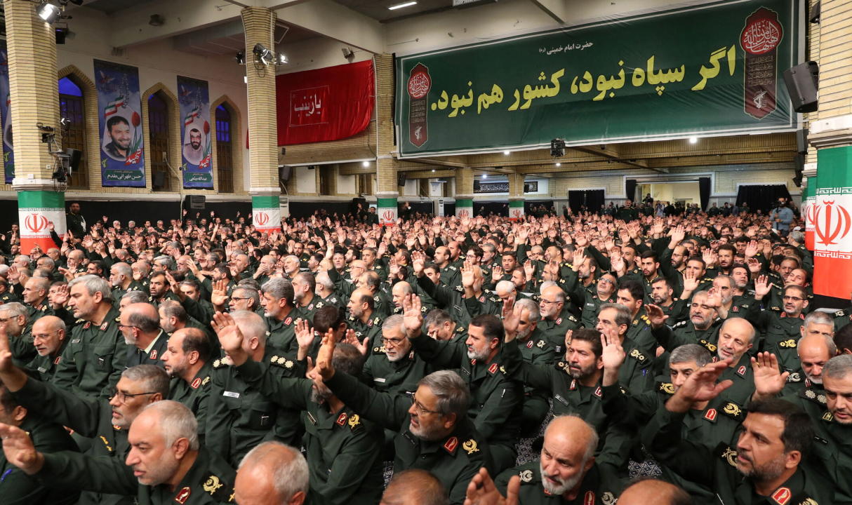 Commanders and members of the Islamic Revolutionary Guard Corps meet with Iran's Supreme Leader Ayatollah Ali Khamenei in Tehran, Iran August 17, 2023. Office of the Iranian Supreme Leader/WANA (West Asia News Agency) via REUTERS  ATTENTION EDITORS - THIS PICTURE WAS PROVIDED BY A THIRD PARTY