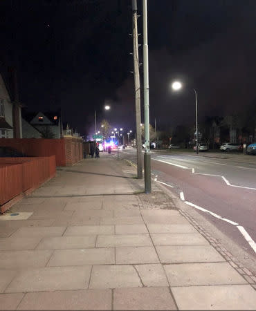A distant view of a blast in Leicester, Britain, February 25, 2018 in this picture obtained from social media. Twitter/ @applepearmama/via REUTERS