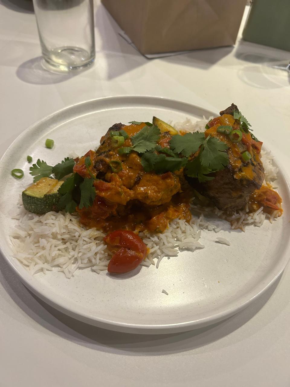 Lamb Tikka Masala dish at CAMP Modern American Eatery. An entree assisted in creation by Bhumi Chhabra of Masala Matters, a local Indian spices dealer.
