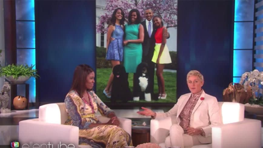 Michelle and Ellen talk about the First Lady's family. Source: EllenTube