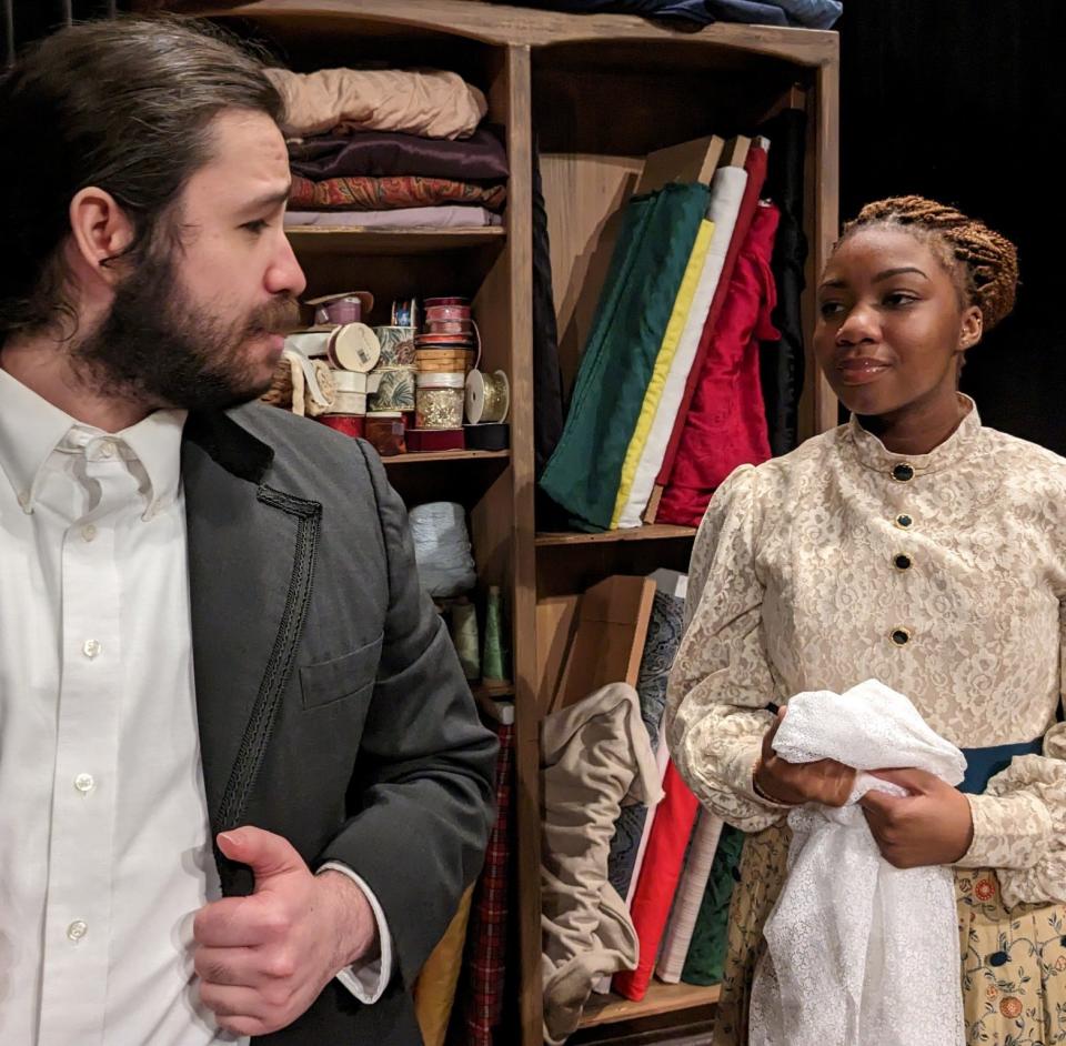 Left to right: Jacob Erney (as Mr. Marks) and Latifat Sulaimon (as Esther) in Gallery Players’ production of “Intimate Apparel.”