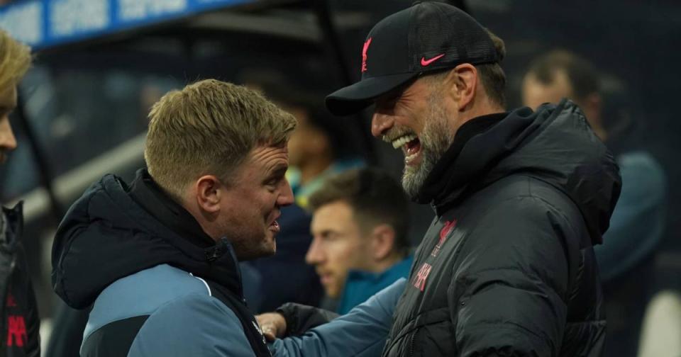 Newcastle manager Eddie Howe and Liverpool manager Jurgen Klopp Credit: Alamy