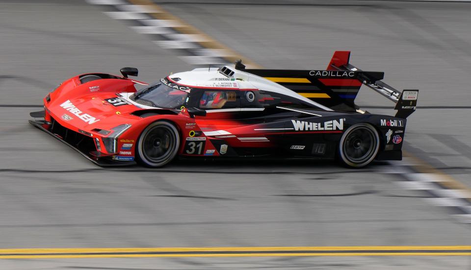 Pipo Derani drives the NO. 31 Cadillac to win the pole position during Roar Before the 24 pole qualifying for the Rolex 24 at Daytona at Daytona International Speedway, Sunday, Jan. 21, 2024.