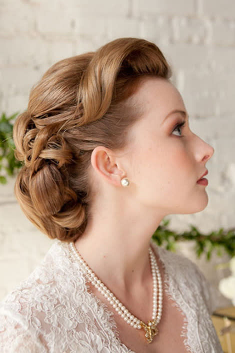 A retro-inspired wedding hairdo.