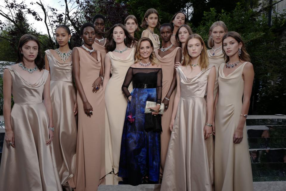 Bulgari’s Lucia Silvestri and models in high jewelry. - Credit: Stephane Feugere