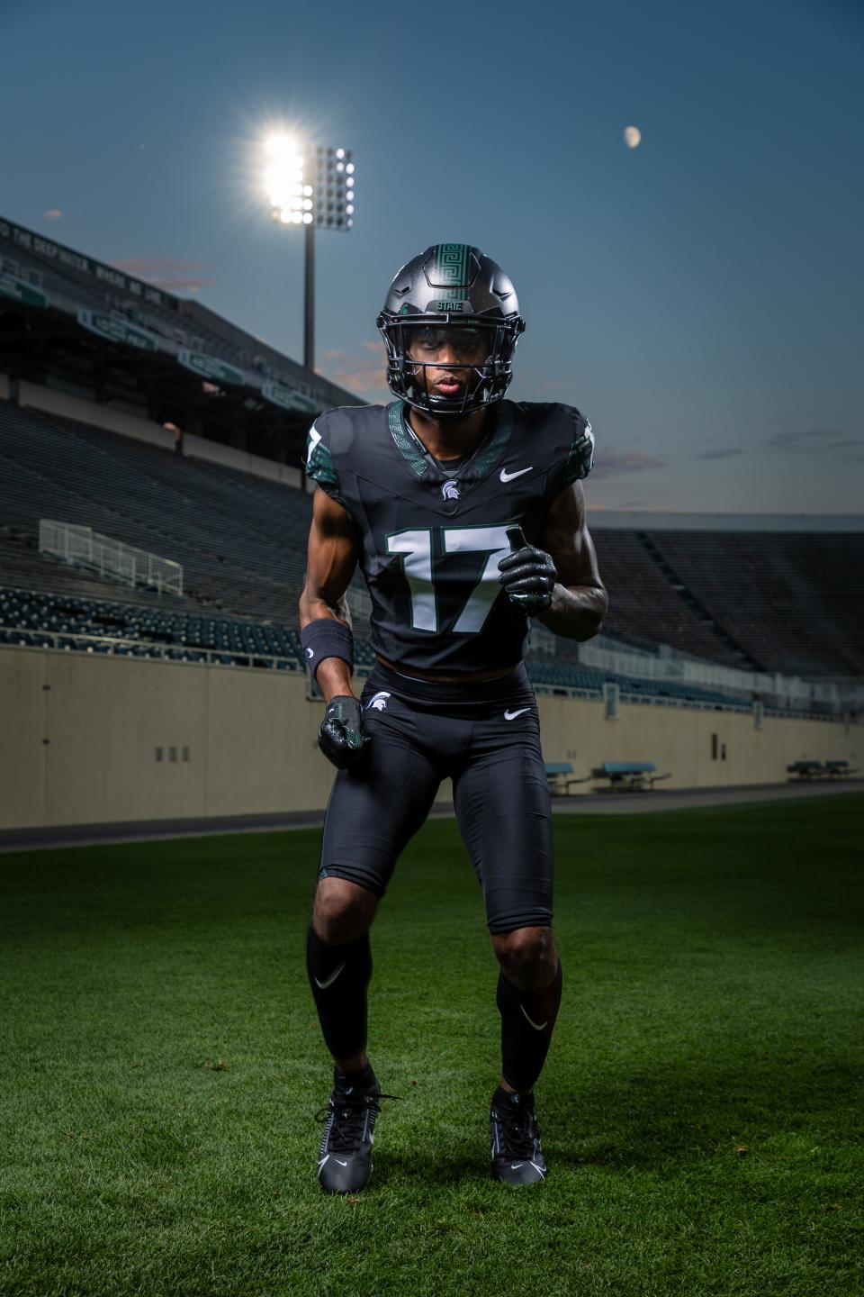 Michigan State football's black "shadows" uniform, debuting against Michigan on Oct. 21, 2023.