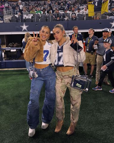 <p>Haley Cavinder Instagram</p> Haley and Hanna Cavinder at a Dallas Cowboys football game in December 2023