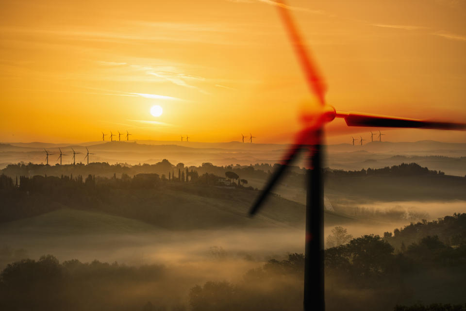 wind turbine over landscape