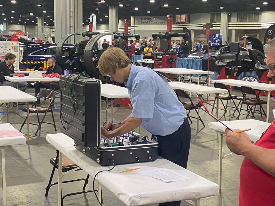 Grafton High School student Owen Pryga competes in the SkillsUSA Automotive Maintenance and Light Repair competition in Atlanta, Georgia in June.