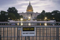 Security measures are put into place before a rally by allies of Donald Trump in support of the so-called "political prisoners" of the Jan. 6 insurrection at the U.S. Capitol, on Capitol Hill in Washington, Saturday, Sept. 18, 2021. (AP Photo/J. Scott Applewhite)