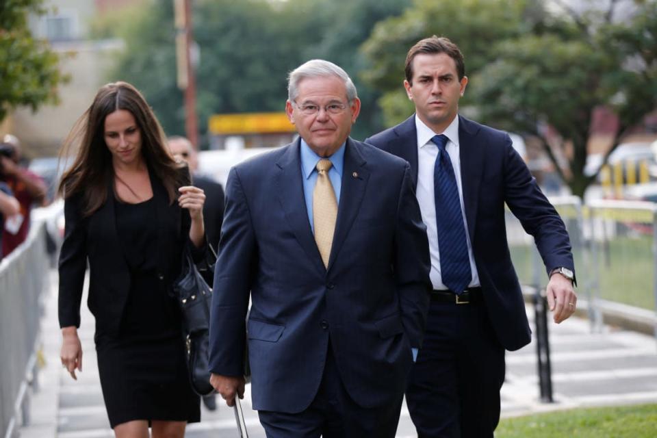 <div class="inline-image__caption"> <p>Senator Bob Menendez (C) arrives to face trial for federal corruption charges with his children Alicia Menendez (L) and Robert Menendez, Jr. (R) at United States District Court in Newark, New Jersey, in 2017. </p> </div> <div class="inline-image__credit"> REUTERS/Joe Penney </div>