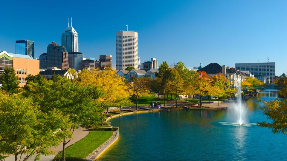 view of indianapolis skyline and canal walk