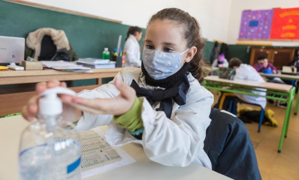 A pupil in Montevideo, Uruguay, during the first phase of the country’s gradual reopening of schools.