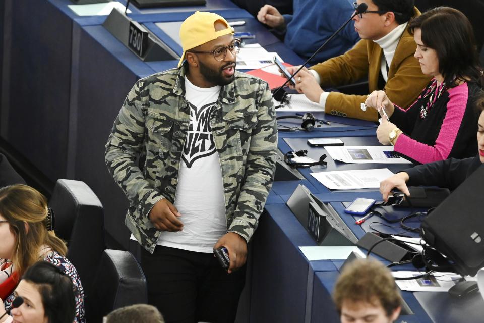 British Member of the Green party and of the European Parliament Magid Magid arrives to attend a voting session during a plenary session at the European Parliament on December 17, 2019 in Strasbourg, eastern France. (Photo by FREDERICK FLORIN / AFP) (Photo by FREDERICK FLORIN/AFP via Getty Images)