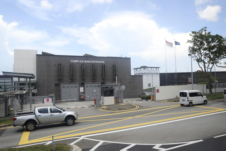 Singapore Prison Service main entrance is seen Wednesday, April 26, 2023. Singapore on Wednesday executed a man accused of coordinating a cannabis delivery, despite pleas for clemency from his family and protests from activists that he was convicted on weak evidence. (AP Photo/Lionel Ng)