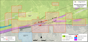 Montclerg Gold Project: Geology Map with Historic Drill Holes