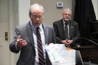 Prosecutor Creighton Waters asks witness Jeff Croft, a SLED senior special agent, questions about weapons and ammunition collected from Alex Murdaugh's home during Murdaugh's trial for murder at the Colleton County Courthouse on Monday, Jan. 30, 2023. ( Joshua Boucher/The State via AP, Pool)