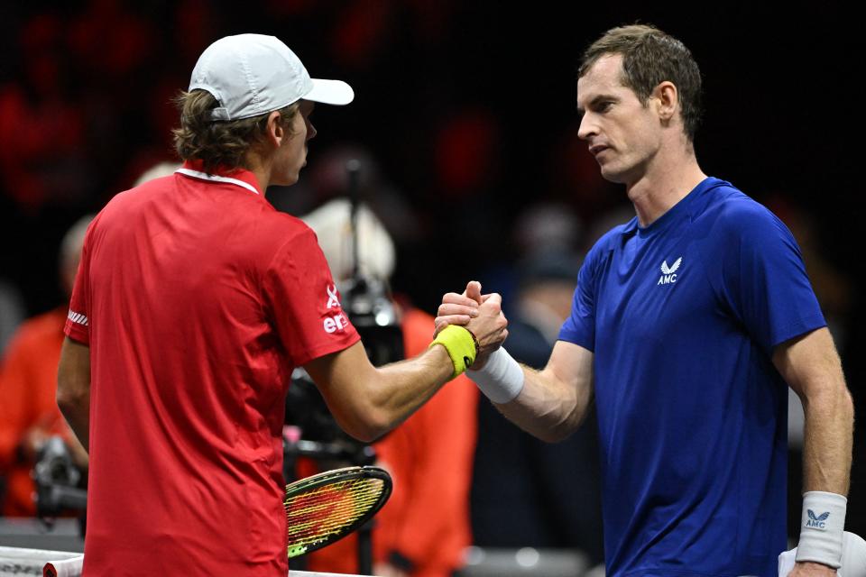 Alex de Minaur, pictured here shaking hands with Andy Murray after their clash at the Laver Cup.