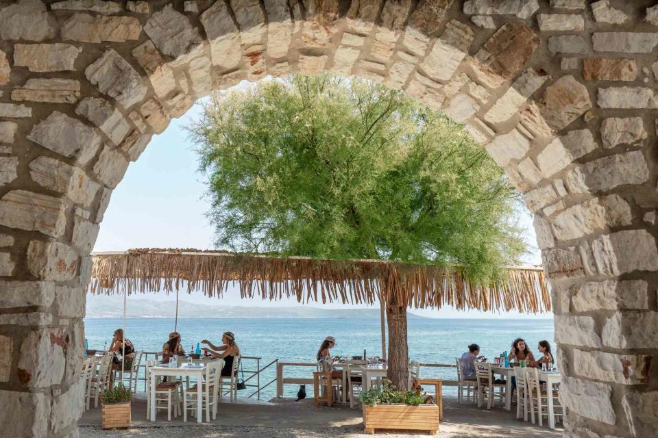 <p>Margarita Nikitaki</p> Christiana, a harborside restaurant in Ampelas, on the Greek island of Páros.