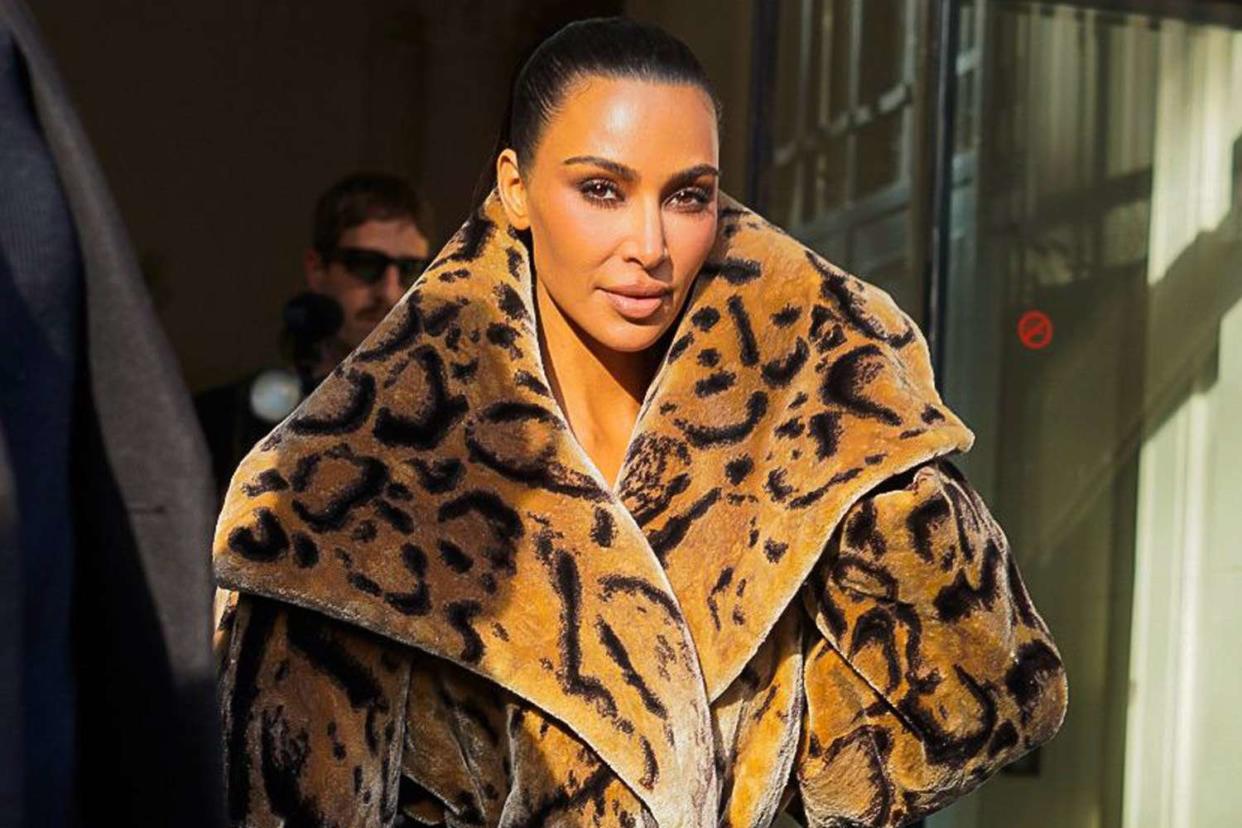 <p>ExclusiveAccess/Shutterstock</p> Kim Kardashian leaving a fitting at Maison Margiela, Paris, France.