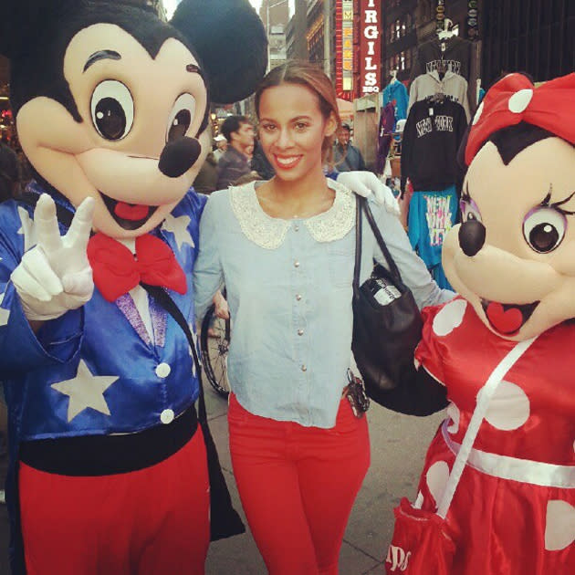 Celebrity photos: Rochelle Wiseman and the rest of The Saturdays are enjoying their time in America so much that they’ve even gone to all the tourist sights in New York. Rochelle tweeted this cute photo of herself in Times Square, alongside the caption: “Mickey, Rochy and Minnie”