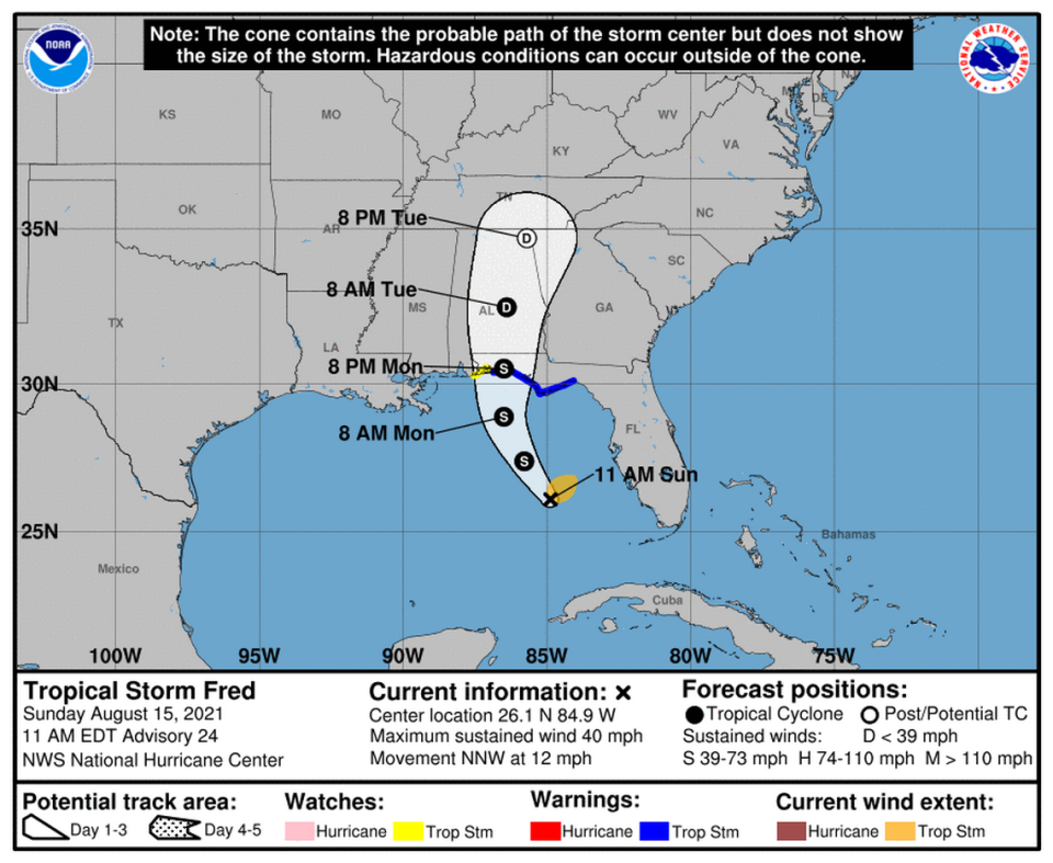 Tropical Storm Fred, 11 a.m. Sunday