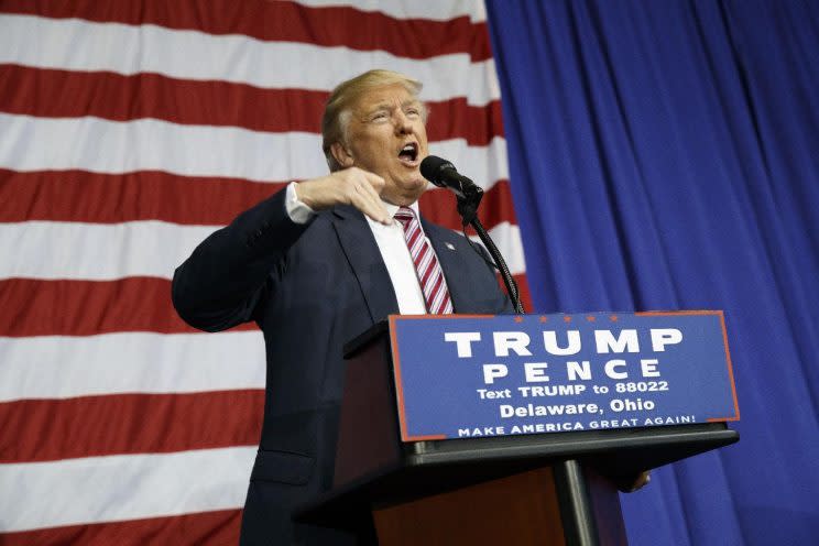 Donald Trump speaks during a campaign rally in Delaware, Ohio. (Photo: Evan Vucci/AP)