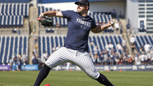 New York Yankees Aaron Judge works out on the field during the