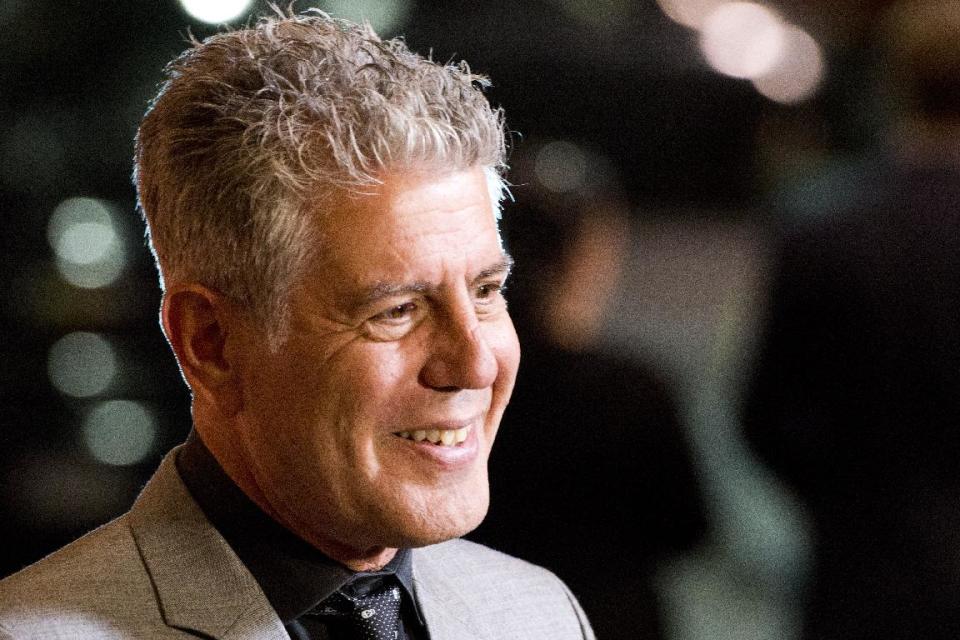 FILE - In this Oct. 11, 2012 file photo, Anthony Bourdain attends "On The Chopping Block: A Roast of Anthony Bourdain" in New York. The James Beard Foundation honored winners in media and publishing in New York on Friday, May 3, 2013, including chef Anthony Bourdain for his work on public television. His “The Mind of a Chef” was named best on-location television program. (Photo by Charles Sykes/Invision/AP Images, File)