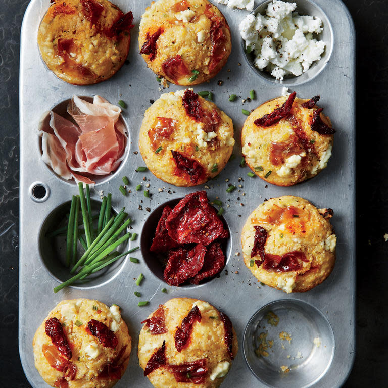 Corn Muffins with Prosciutto, Sun-Dried Tomatoes, and Goat Cheese