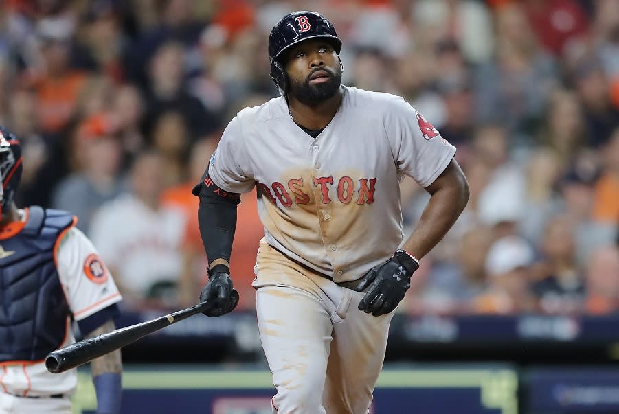 A Red Sox fan came up with the baseball on Jackie Bradley Jr.'s