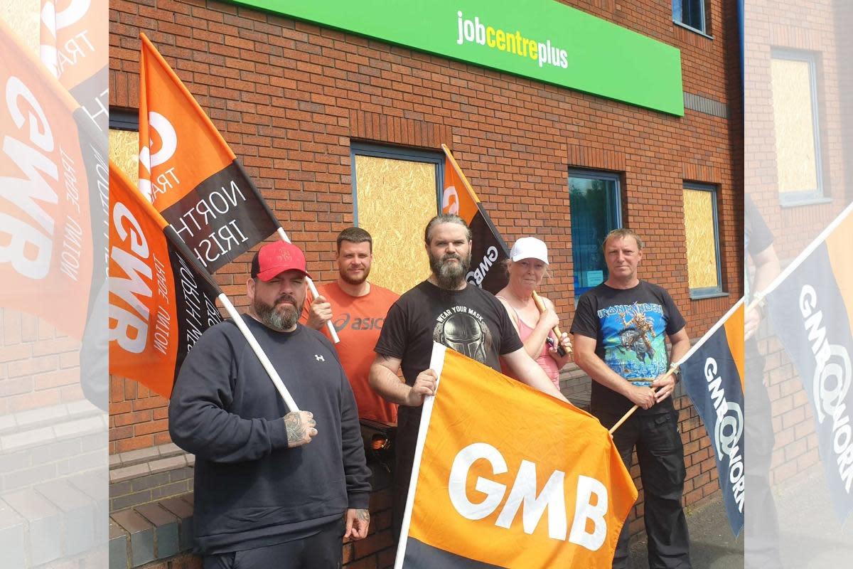 Workers on strike outside the Job Centre